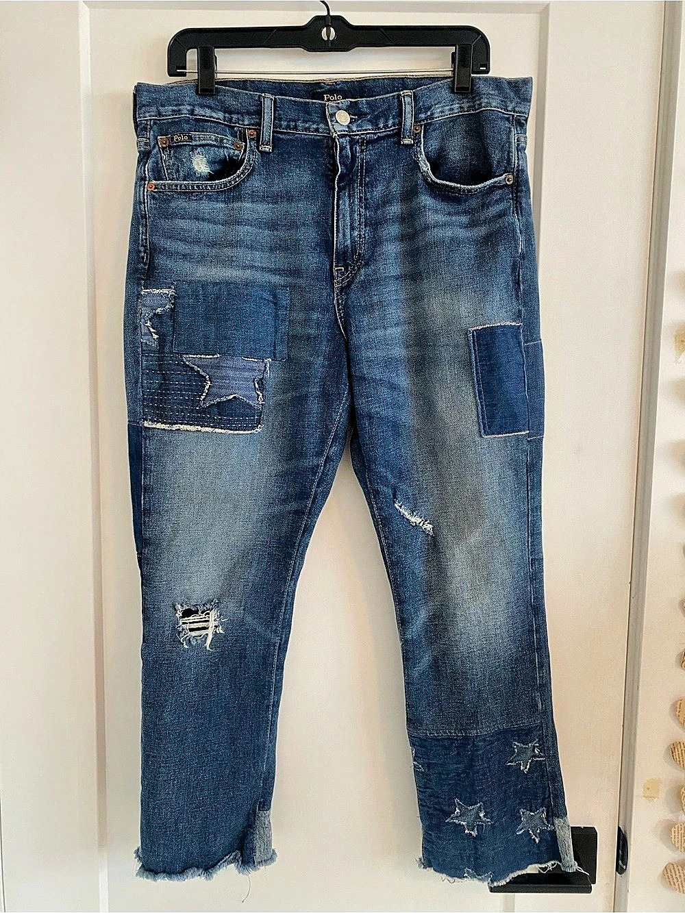 Polo Ralph Lauren Avery Boyfriend Star Patchwork Jeans Blue Waist 32